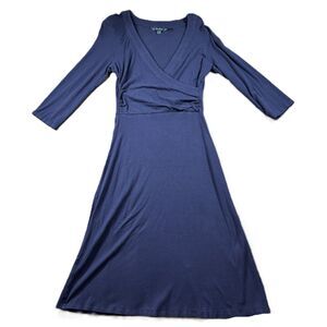 Boden Elena Women Fixed Wrap Dress V-Neck Midi Jersey Knit Navy Size 10 L288
